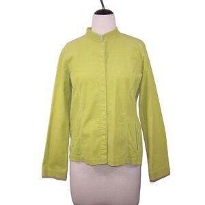 Eileen Fisher Corduroy Jacket Medium Lime Green Stretch Pockets Long Sleeve